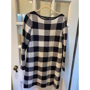 Ann Taylor Buffalo Plaid Sweater Dress Navy